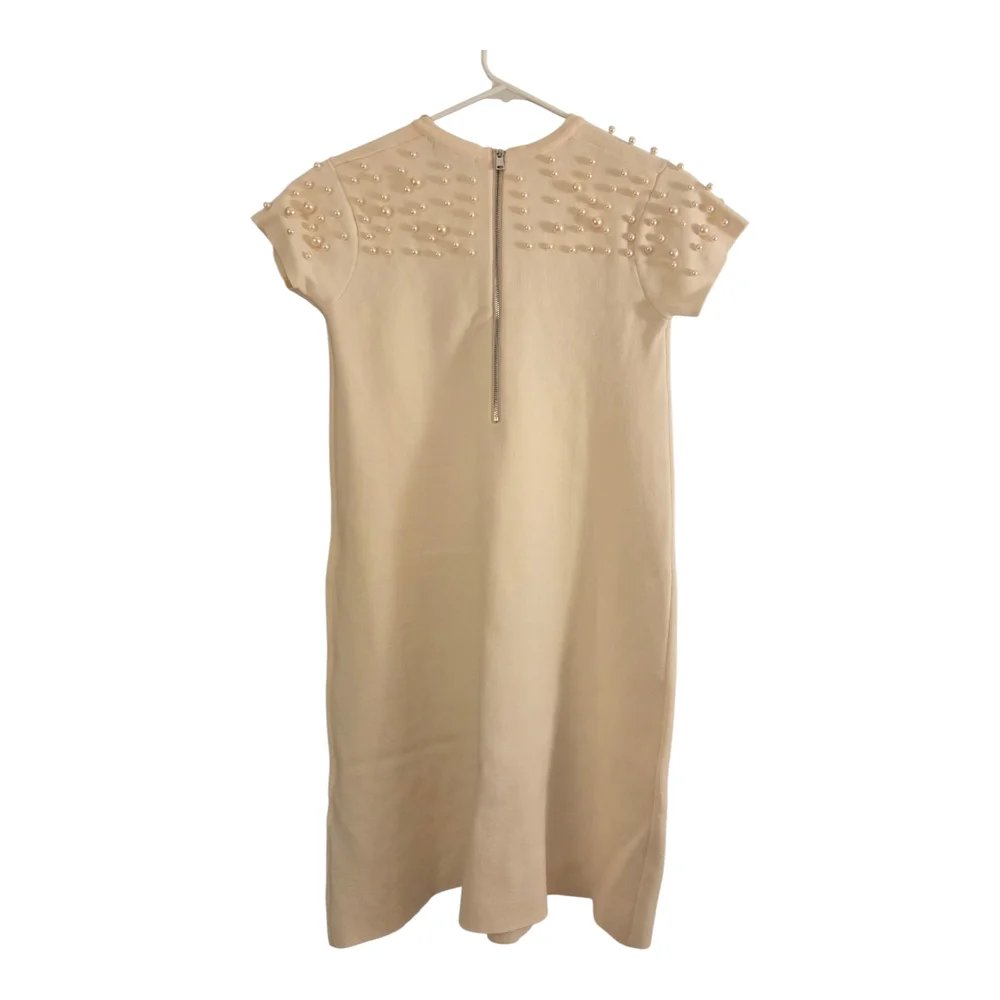 Zara Ivory Cream White Short Cap Sleeve Pearl Shift Knit Dress RARE (Sz S) - Picture 6 of 7
